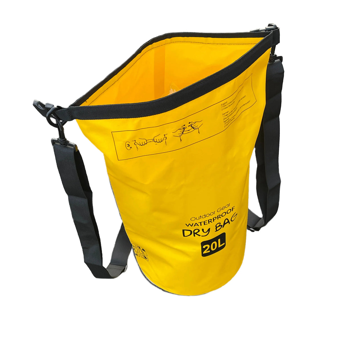 SAVVYCRAFT heavy-duty waterproof dry bag yellow open top for kayaking, boating, and camping gear protection with adjustable straps