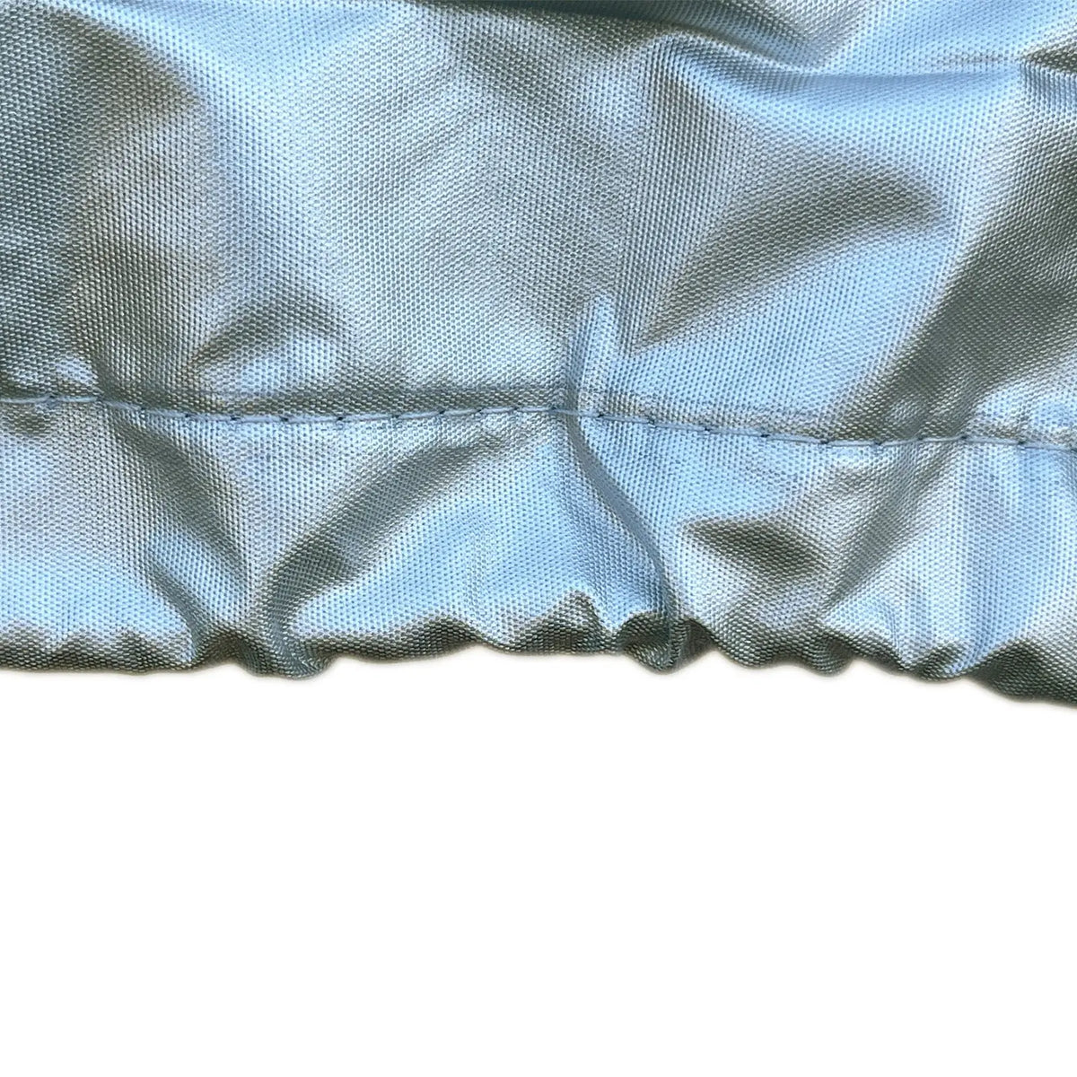 Close-up of water-repellent motor hood cover, marine-grade fabric highlighting UV-treated, all-weather for motor hood protection, designed to withstand sun, rain, and saltwater exposure that comes with a drawstring for secure fit