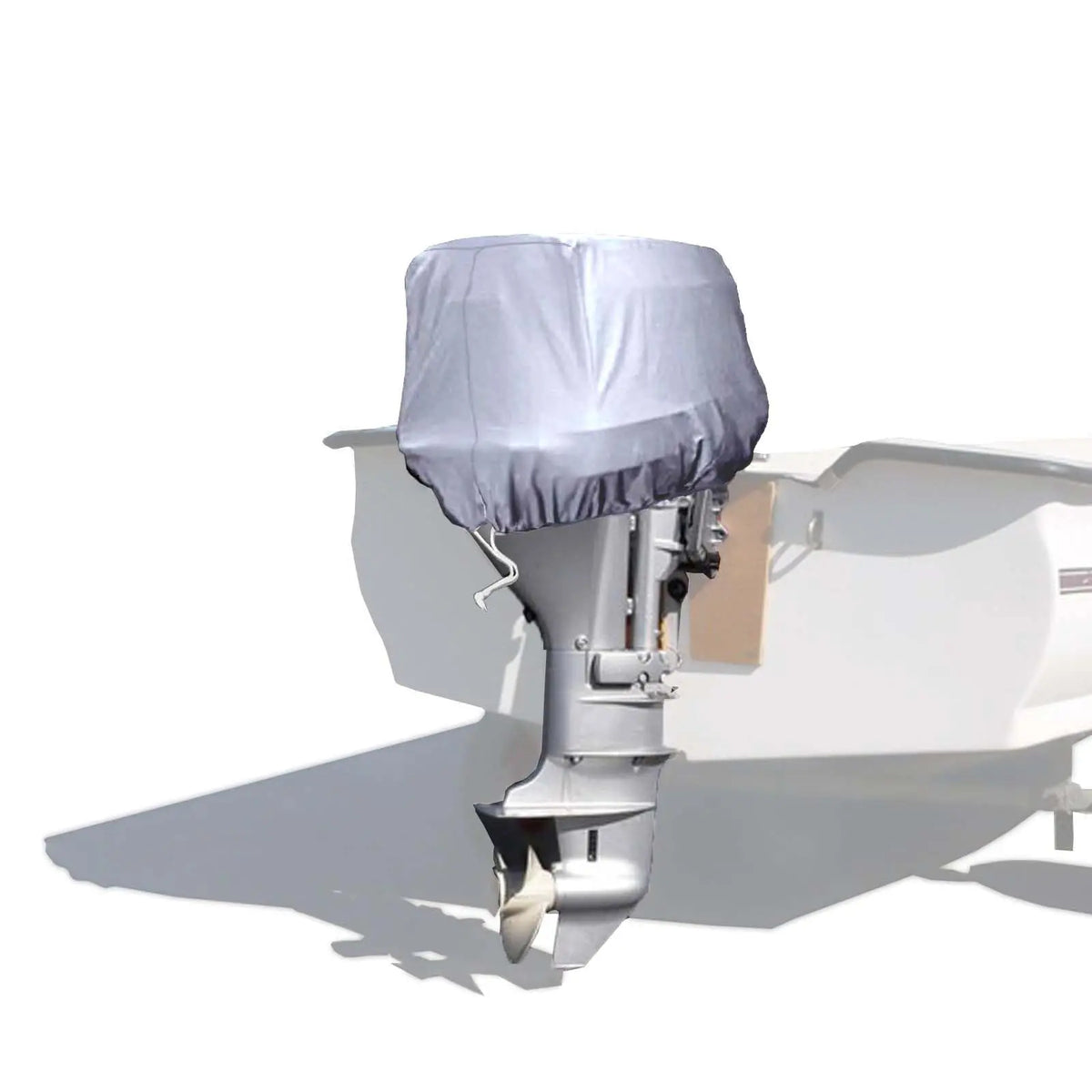 Heavy duty waterproof outboard motor hood cover installed on boat engine UV resistant marine hood protector