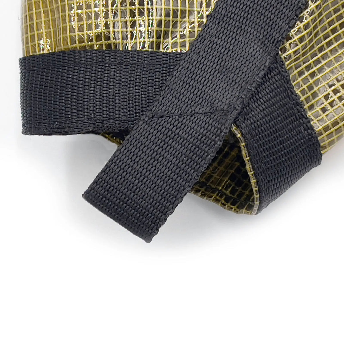 Close-up of brown nylon drift sock sea anchor with reinforced black webbing and attachment loop for kayak and boat drift control
