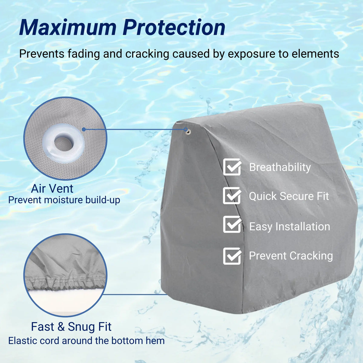 SavvyCraft® waterproof flip flop boat seat cover made from 600D polyester with waterproof coating, elastic hems, and durable piping edge for marine seat protection, easy installation