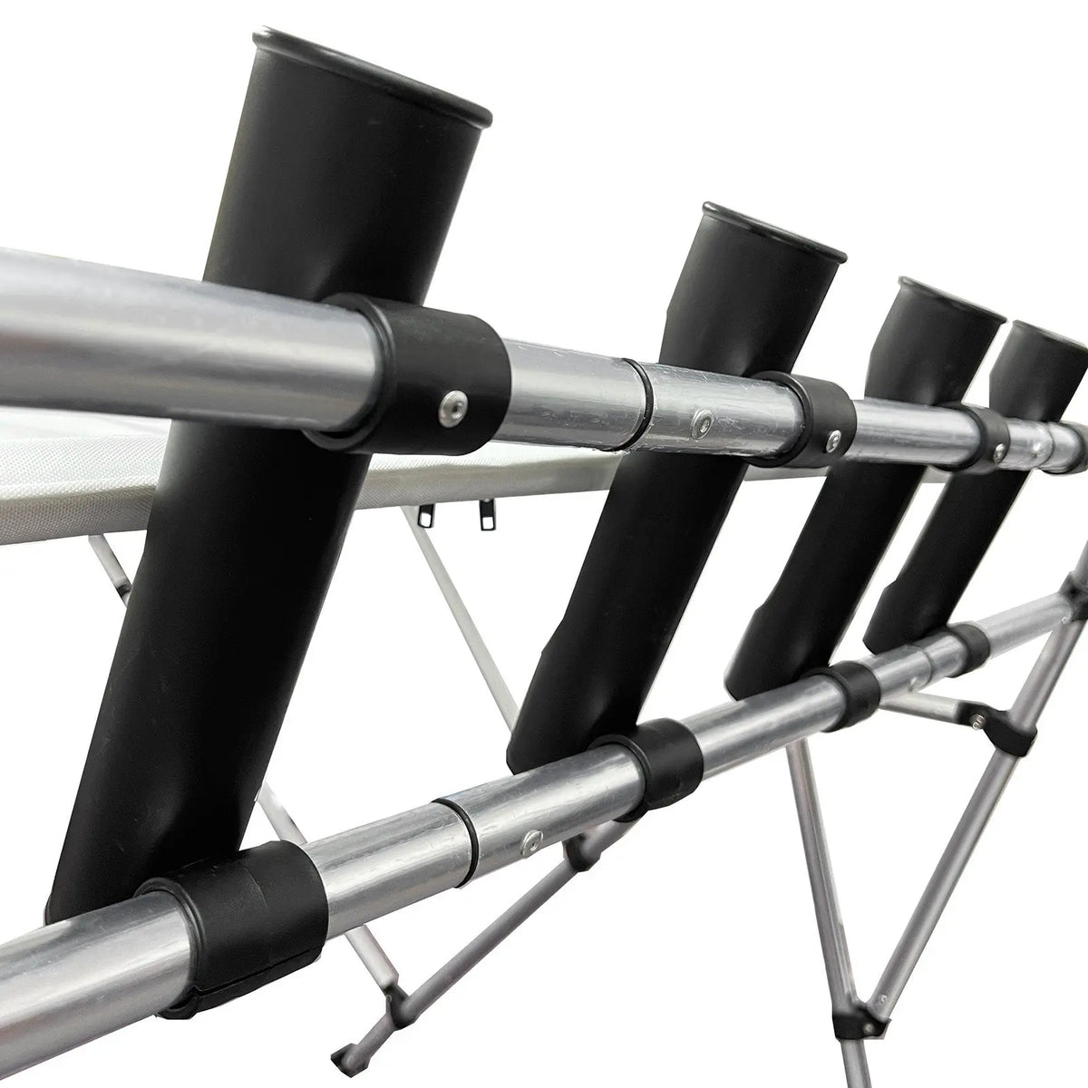 Close up for four rod holders that are pre attached to the middle poles.