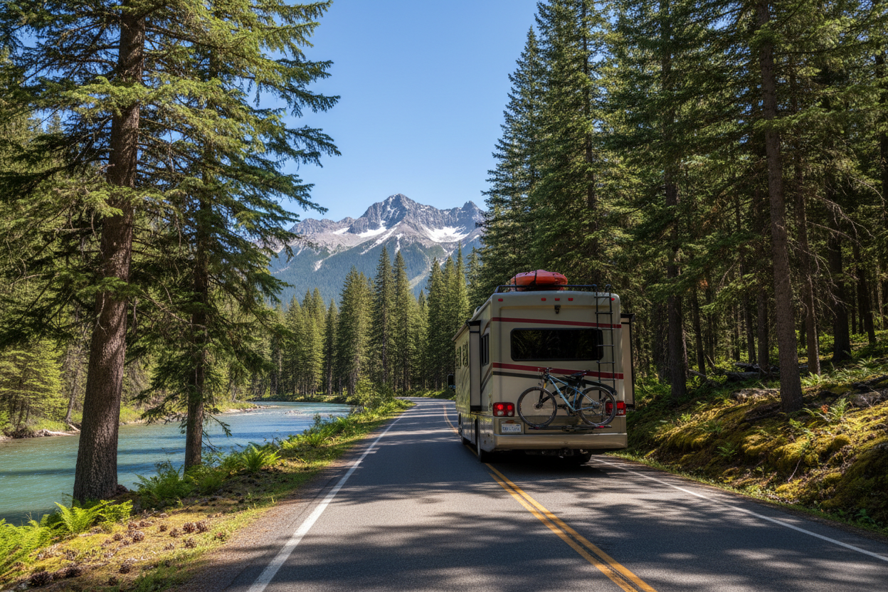 RV driving through nature