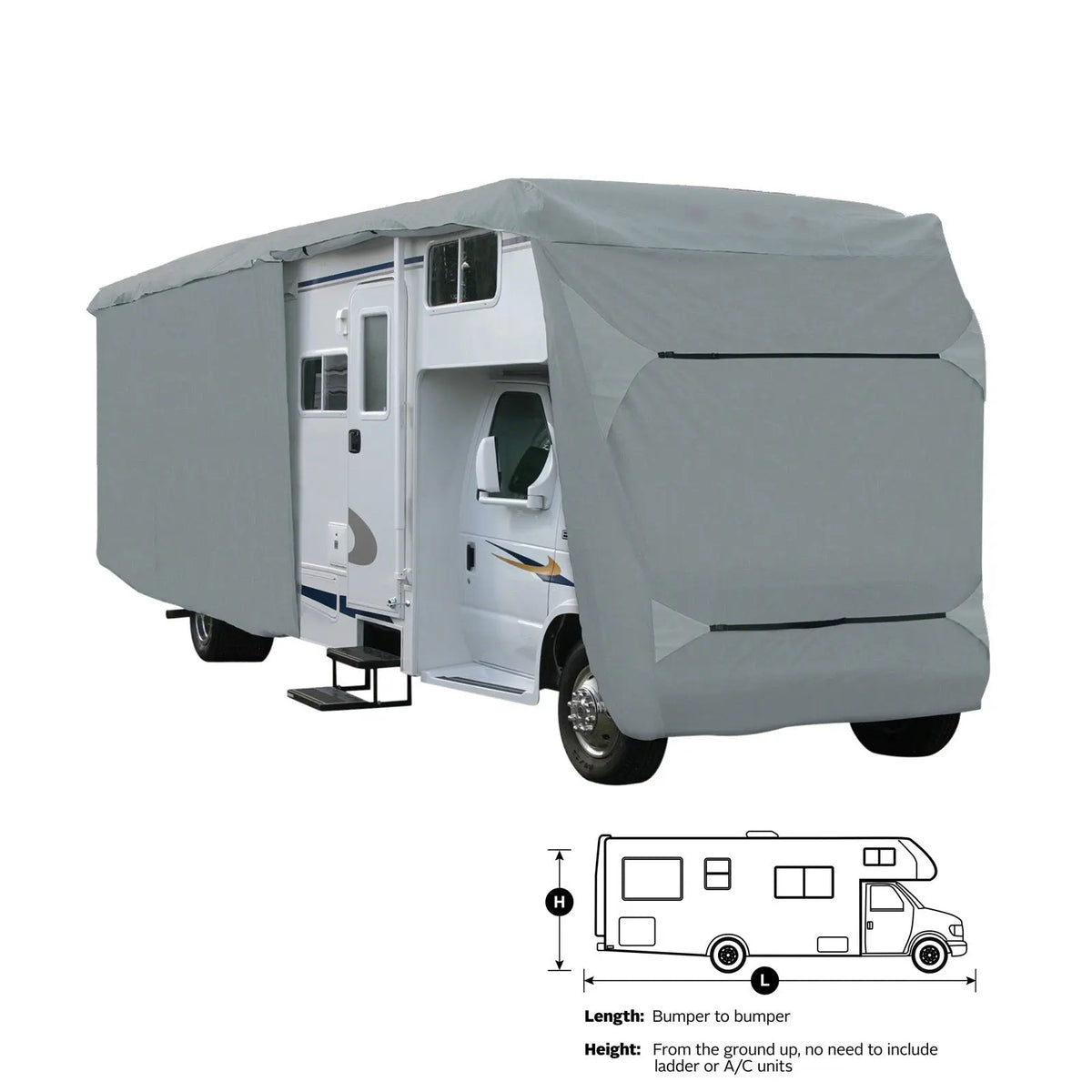 Another photo of the Elite Premium Class C RV Cover installed on a Class C size RV.