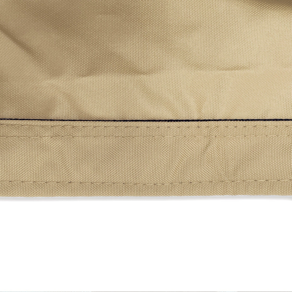Reinforced double-stitched hem on waterproof beige sailboat boom cover fabric