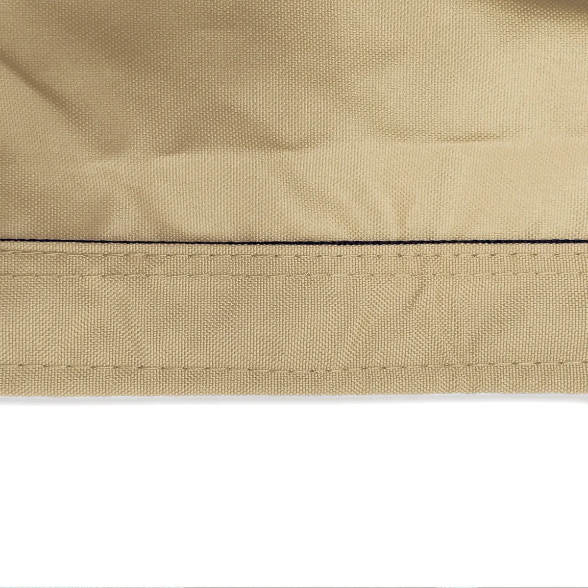 Reinforced double-stitched hem on waterproof beige sailboat boom cover fabric