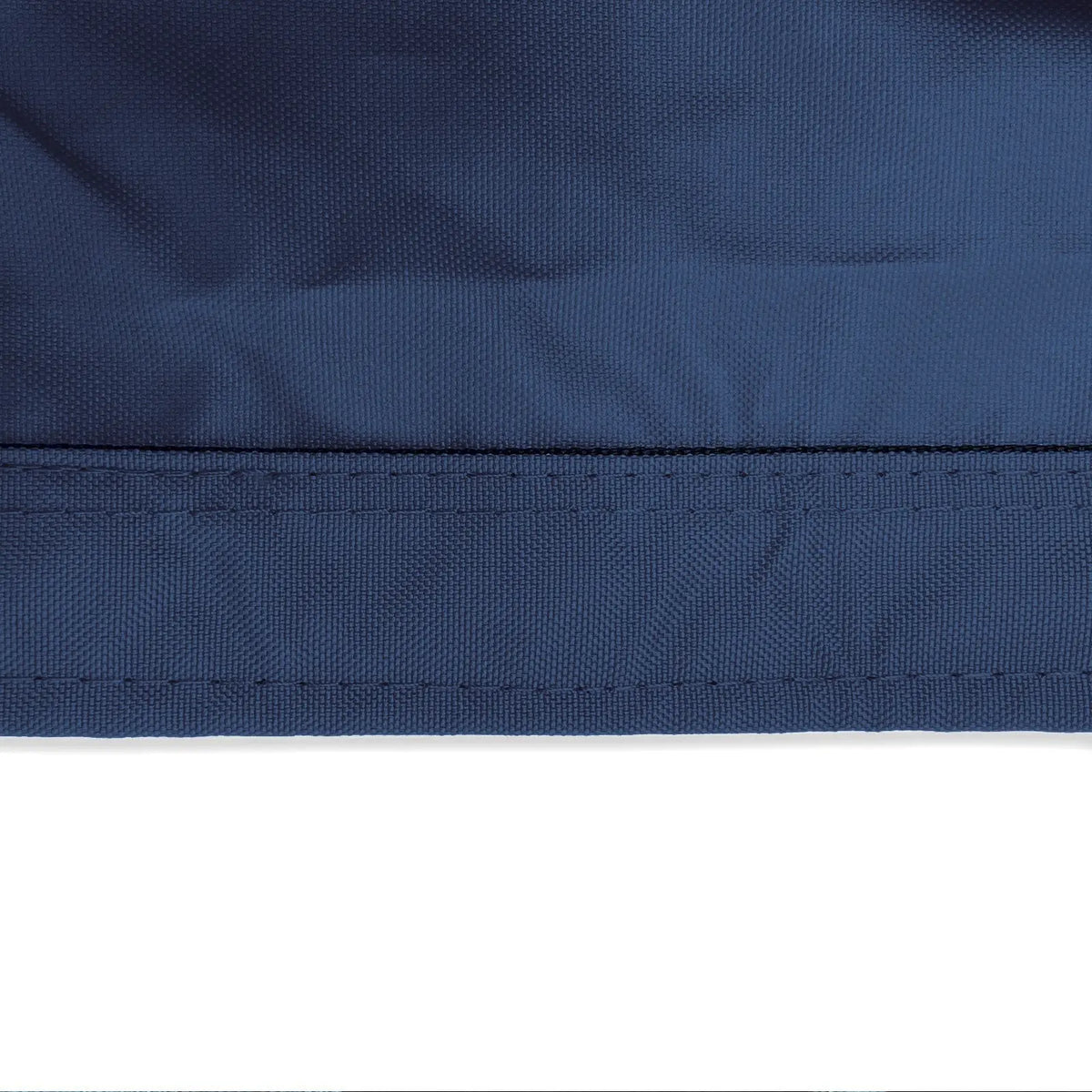 Reinforced double-stitched hem on waterproof navy sailboat boom cover fabric
