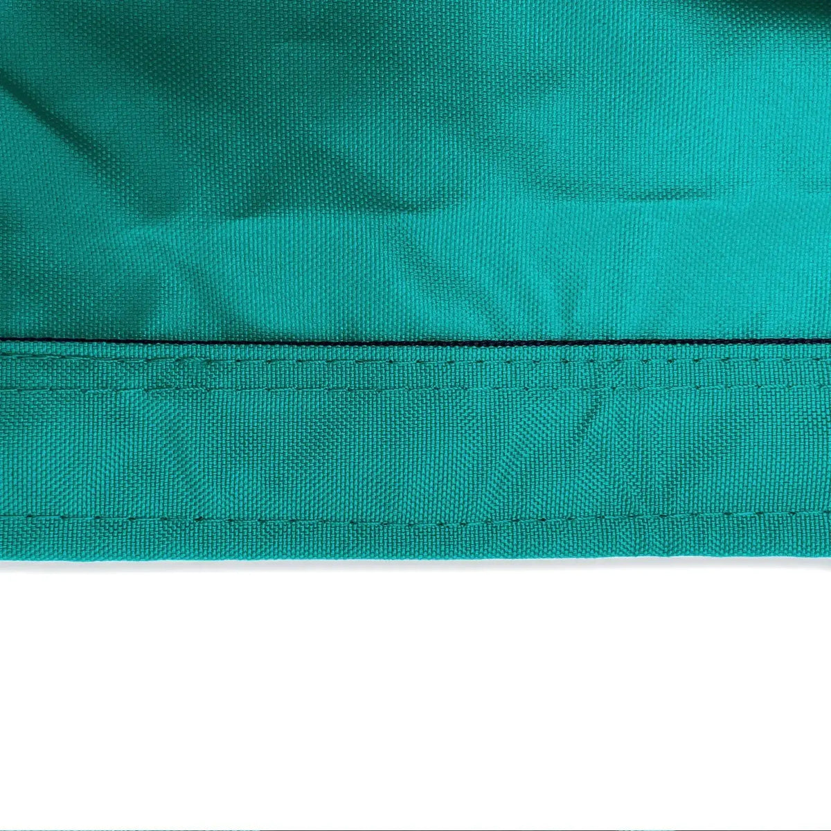 Reinforced double-stitched hem on waterproof teal sailboat boom cover fabric