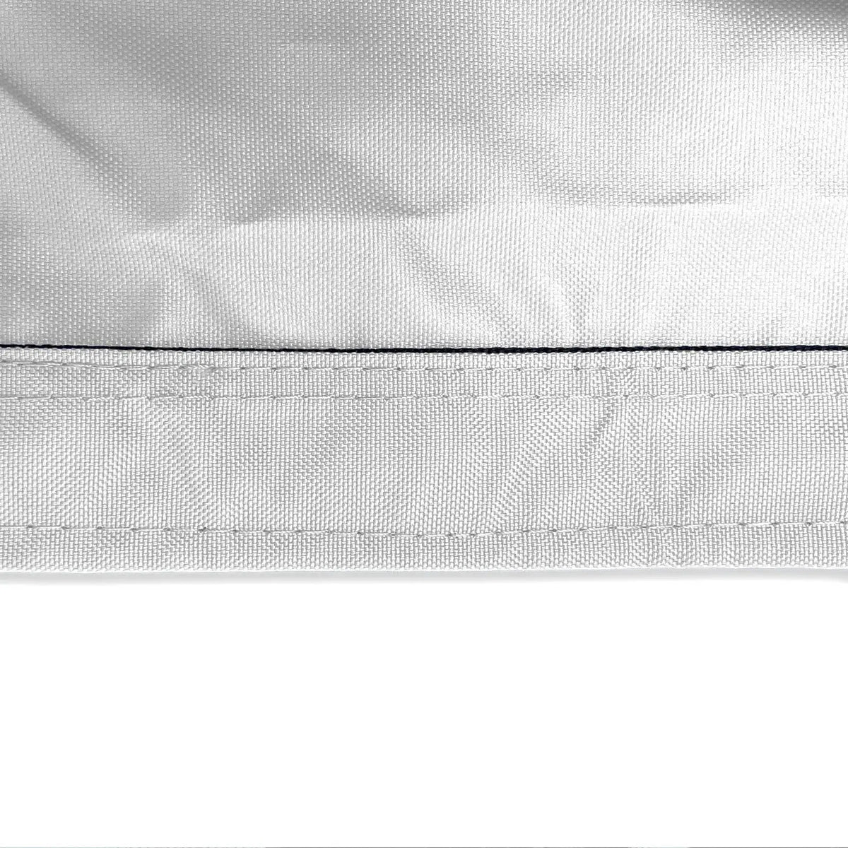 Reinforced double-stitched hem on waterproof white sailboat boom cover fabric