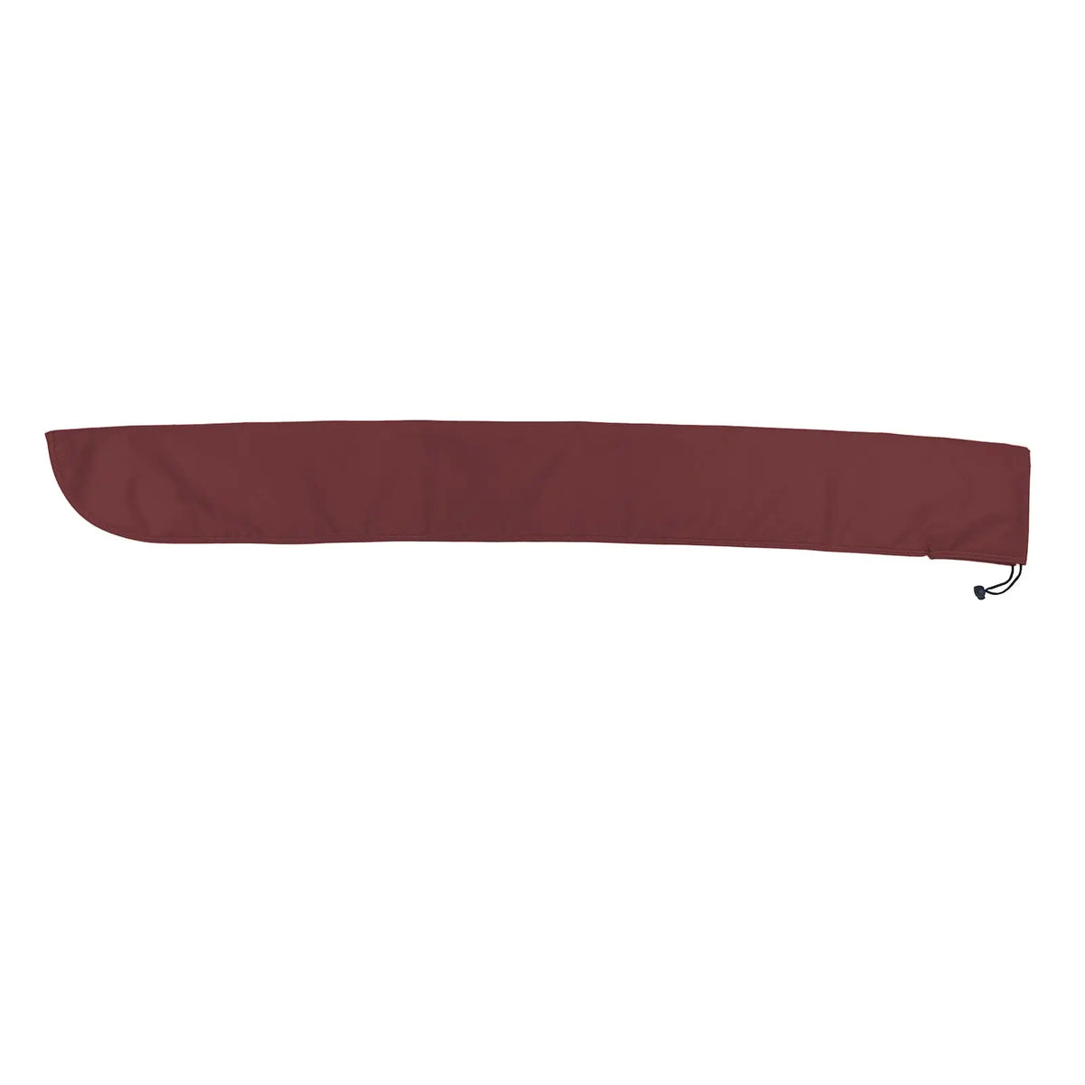 SAVVYCRAFT marine canvas tiller sleeve in burgundy, displaying the complete profile of the cover used to protect sailboat rudder handles