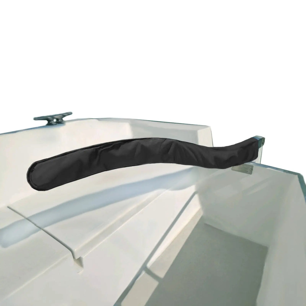 Marine grade black sailboat tiller cover, waterproof rudder handle protector, and UV-resistant boat tiller sleeve to prevent wood weathering