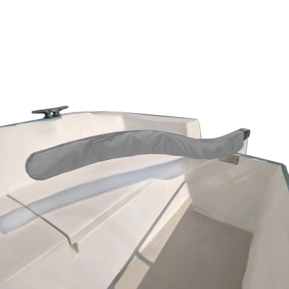 Marine grade grey sailboat tiller cover, waterproof rudder handle protector, and UV-resistant boat tiller sleeve to prevent wood weathering