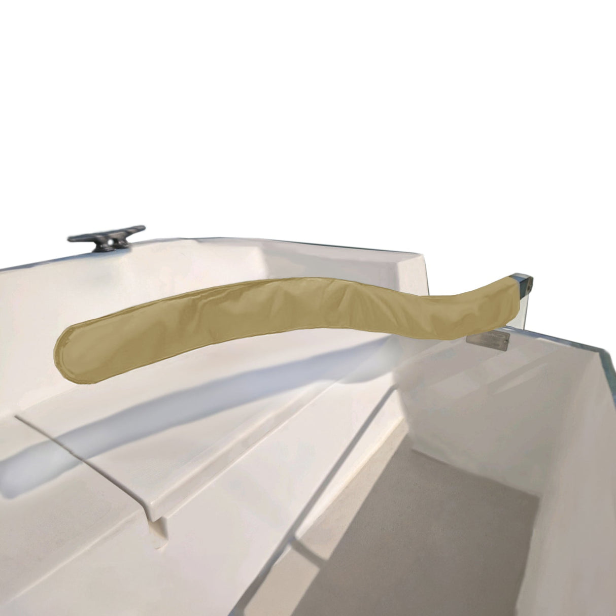 Marine grade beige sailboat tiller cover, waterproof rudder handle protector, and UV-resistant boat tiller sleeve to prevent wood weathering