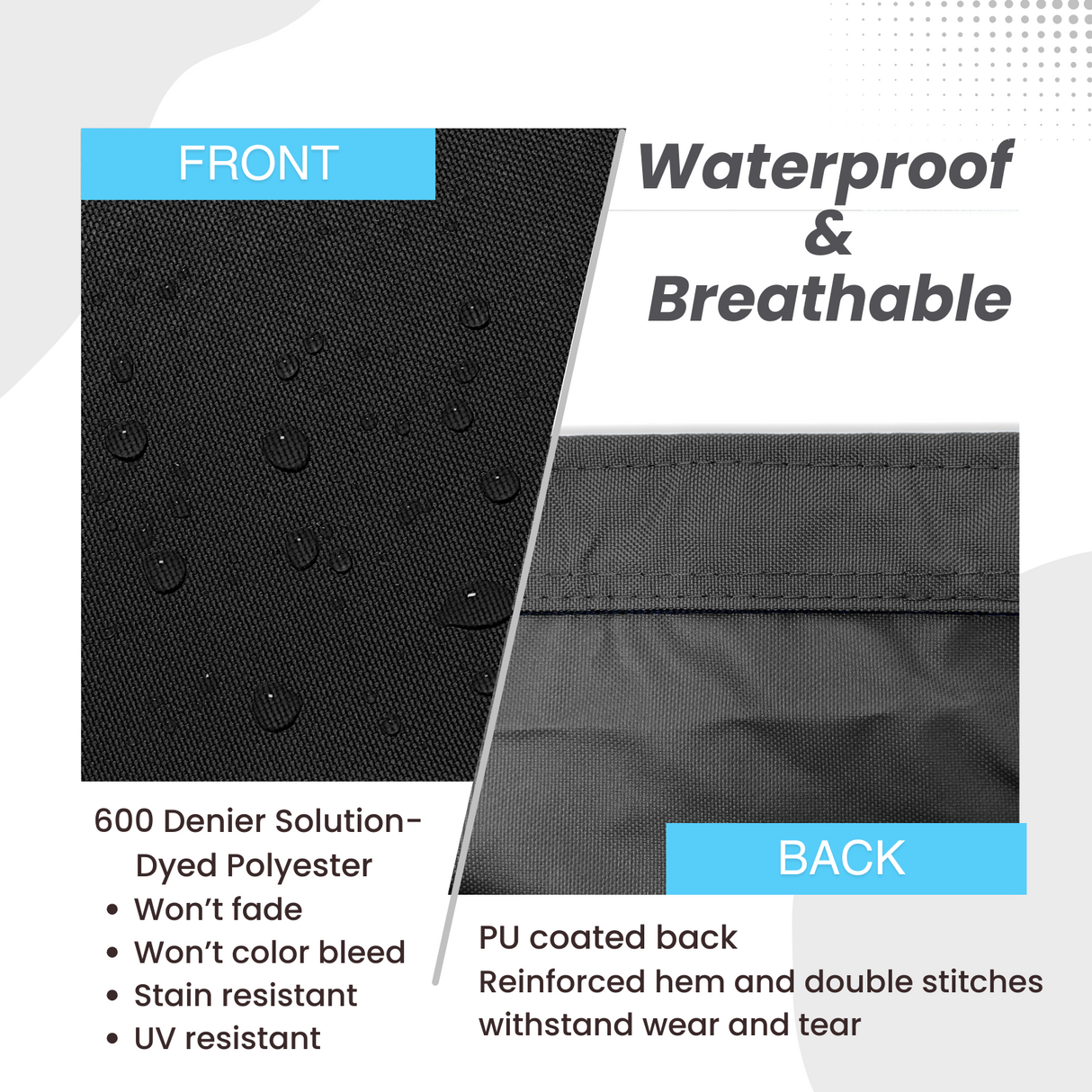 Waterproof and breathable sailboat boom cover black fabric with 600D solution-dyed polyester and PU-coated backing