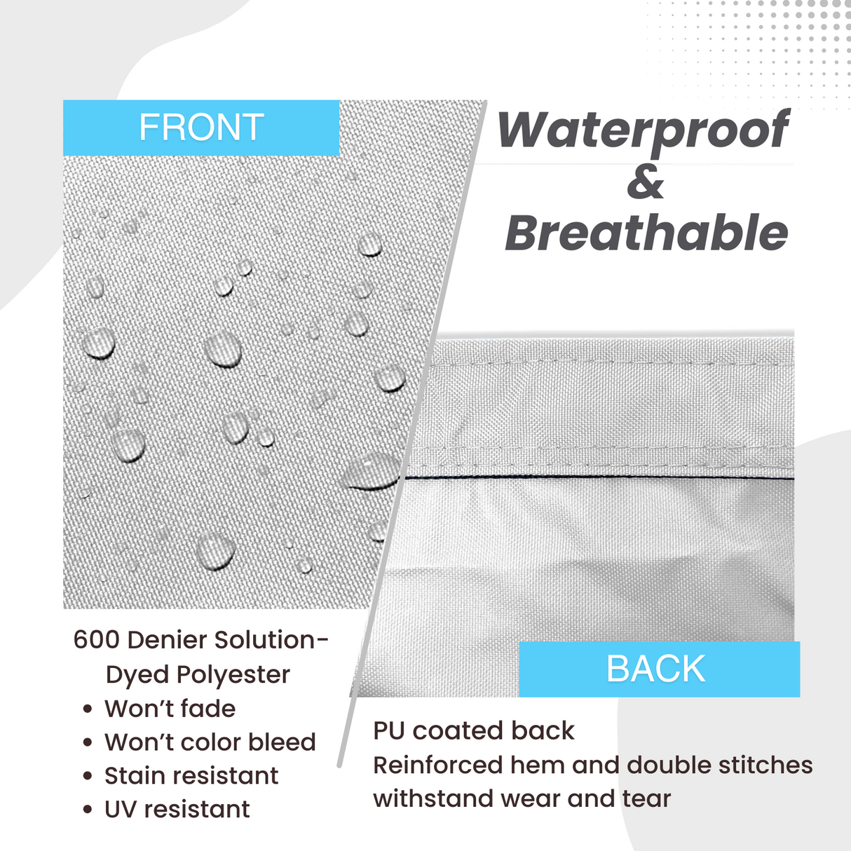 Waterproof and breathable sailboat boom cover white fabric with 600D solution-dyed polyester and PU-coated backing