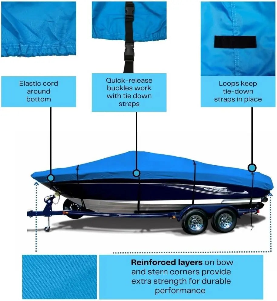 SavvyCraft® Heavy Duty Boat Cover, Waterproof Trailerable Boat Cover fits V-Hull Runabouts, Aluminum Fishing Boats, Pro Style Bass Boats, Fish & Ski SAVVYCRAFT
