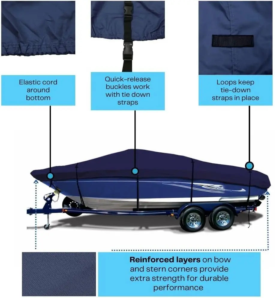SavvyCraft® Heavy Duty Boat Cover, Waterproof Trailerable Boat Cover fits V-Hull Runabouts, Aluminum Fishing Boats, Pro Style Bass Boats, Fish & Ski SAVVYCRAFT