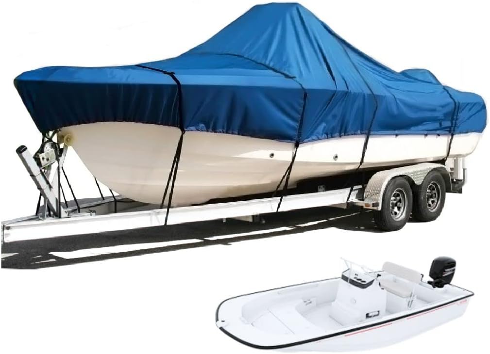 SavvyCraft® Trailerable Boat Cover Whaler Style Fishing Skiff Boats, Tri-Hull Flat Front Center Console Boats, Compartible for Boston Whaler, Carolina Skiff, Mako Pro Skiff
