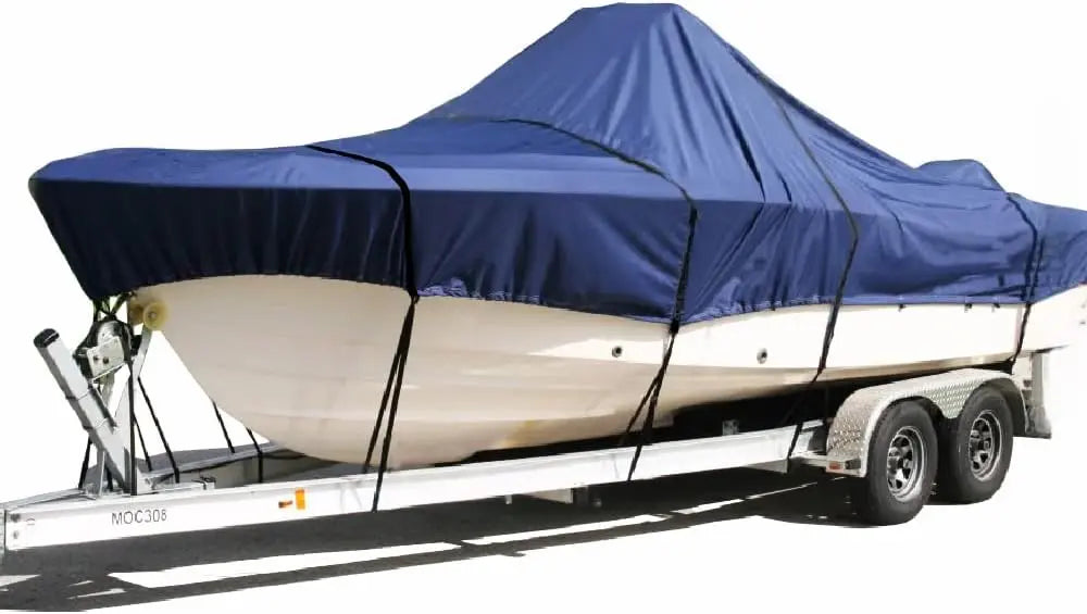 SavvyCraft® Trailerable Center Console Boat Cover Whaler Style Fishing Skiff Boats, Tri-Hull Flat Front Center Console Boats, Compartible for Boston Whaler, Carolina Skiff, Mako Pro Skiff SAVVYCRAFT