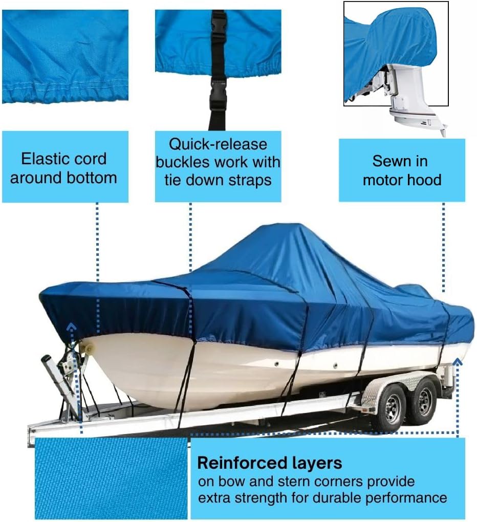 SavvyCraft® Trailerable Boat Cover Whaler Style Fishing Skiff Boats, Tri-Hull Flat Front Center Console Boats, Compartible for Boston Whaler, Carolina Skiff, Mako Pro Skiff