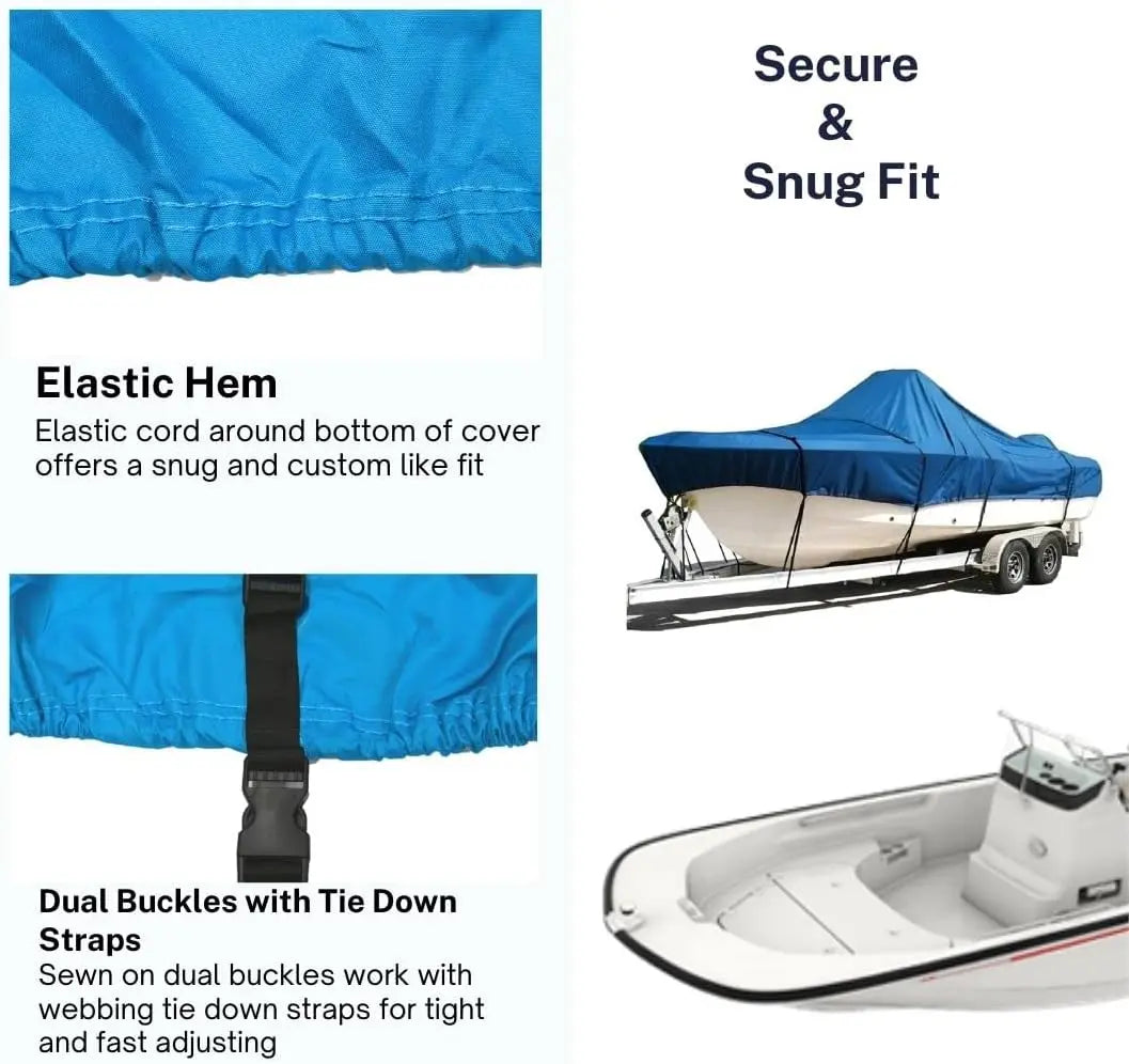 SavvyCraft® Trailerable Center Console Boat Cover Whaler Style Fishing Skiff Boats, Tri-Hull Flat Front Center Console Boats, Compartible for Boston Whaler, Carolina Skiff, Mako Pro Skiff SAVVYCRAFT