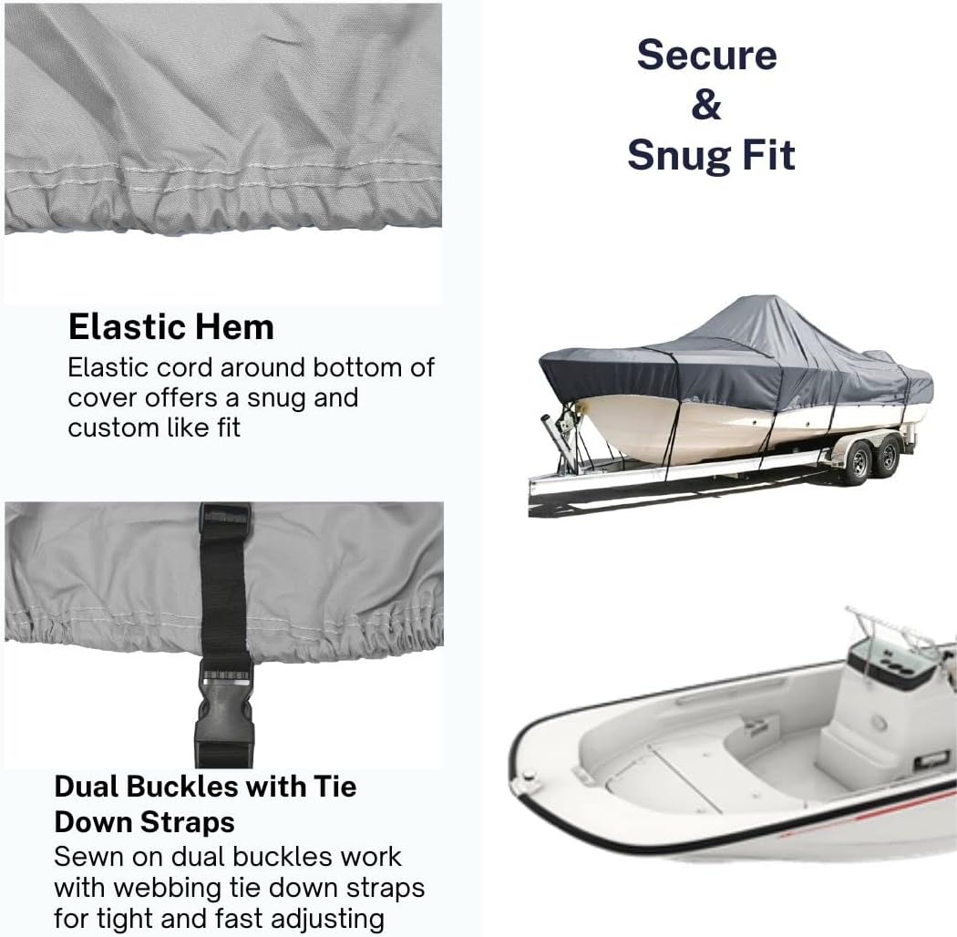 SavvyCraft® Trailerable Boat Cover Whaler Style Fishing Skiff Boats, Tri-Hull Flat Front Center Console Boats, Compartible for Boston Whaler, Carolina Skiff, Mako Pro Skiff
