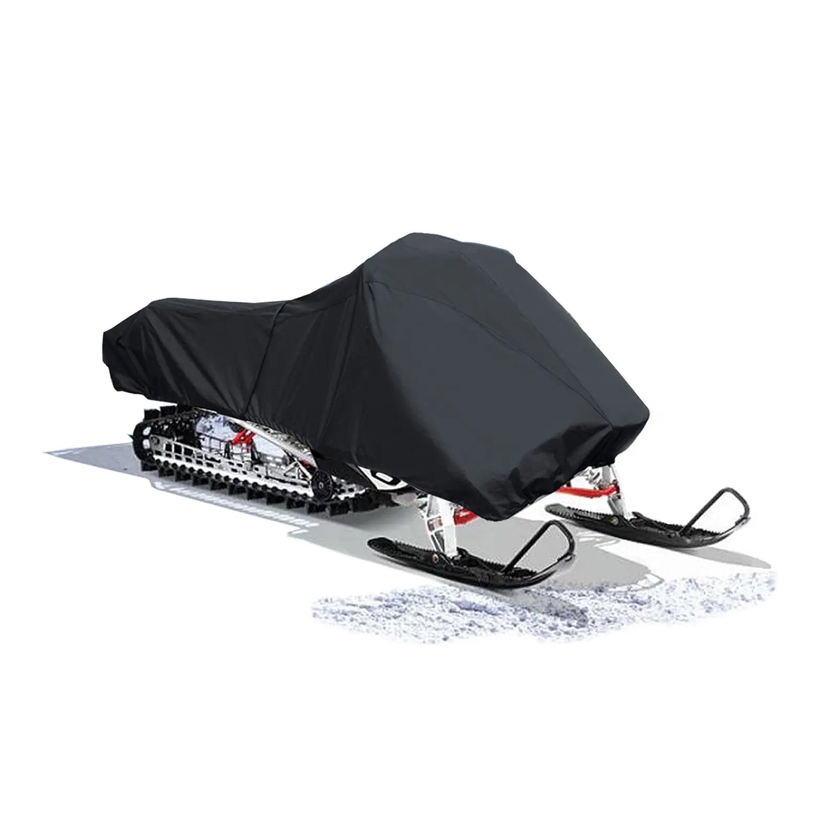 High-quality, durable black TitanShield snowmobile cover made from high-density woven polyester, providing full all-weather protection and complete snowmobile coverage.