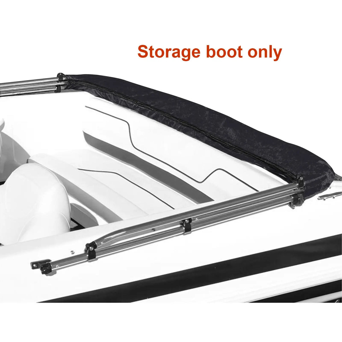 Folded-down bimini top shown stored in a black boot; product includes the storage boot only.