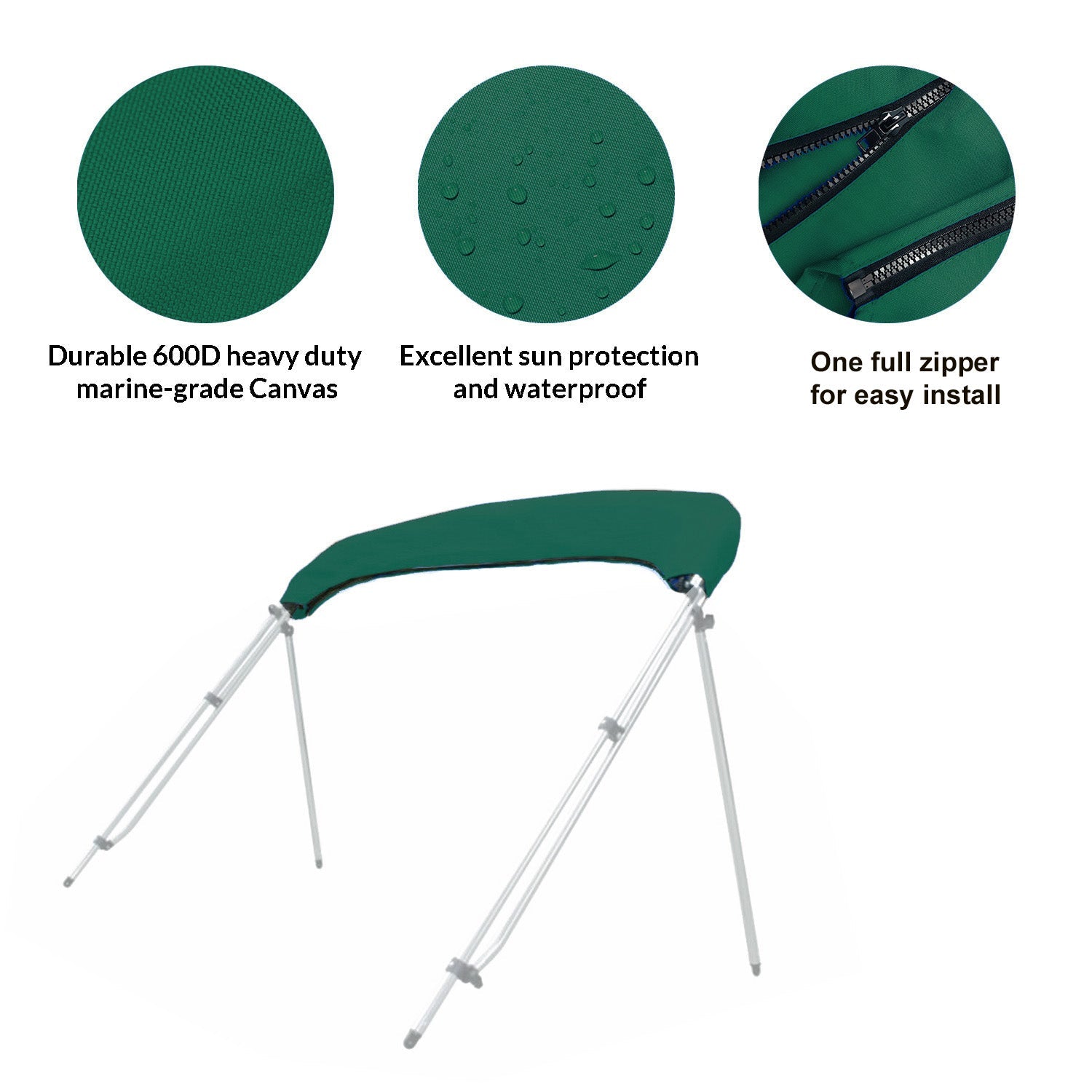 Savvycraft Waterproof 4 Bow Bimini Top Replacement Canvas-Zipper Sleeves 120" Long