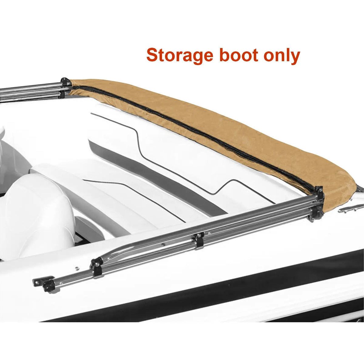 Folded-down bimini top shown stored in a beige boot. Product includes the storage boot only.
