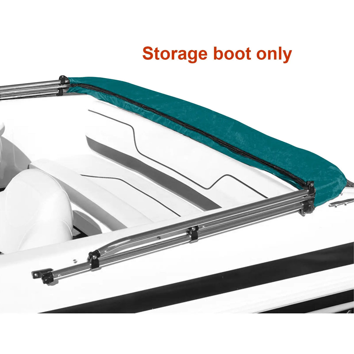 Folded-down bimini top shown stored in a teal boot. Product includes the storage boot only.