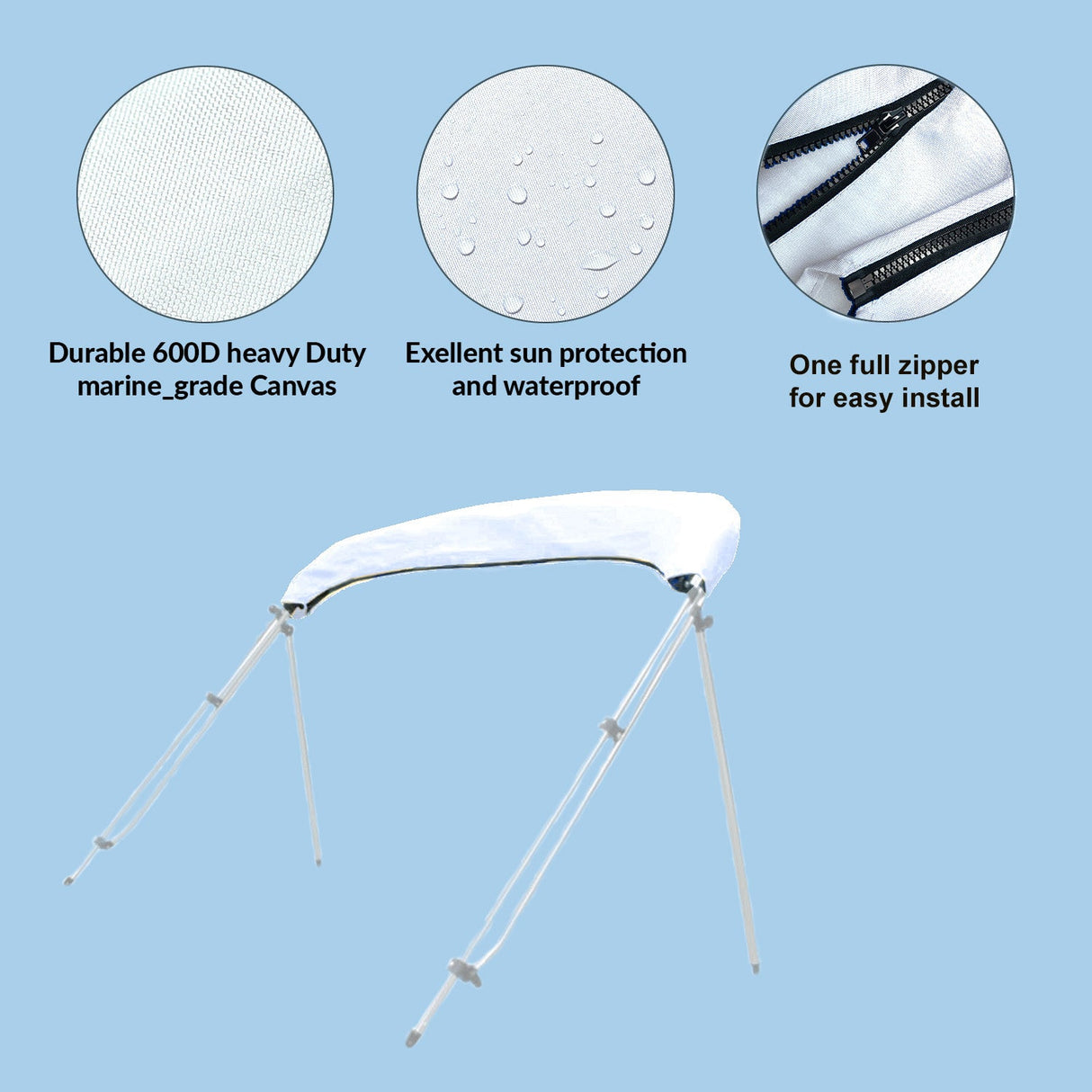 Savvycraft Waterproof 4 Bow Bimini Top Replacement Canvas-Zipper Sleeves 120" Long