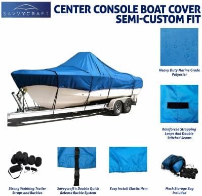 SavvyCraft Waterproof Center Console Boat Cover, Heavy Duty Boat Cover for Center Console Boat Fishing Boat