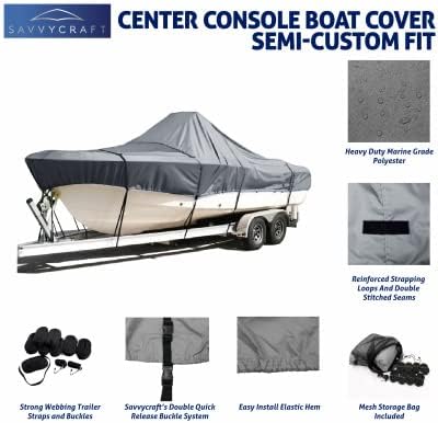 SavvyCraft Waterproof Center Console Boat Cover, Heavy Duty Boat Cover for Center Console Boat Fishing Boat