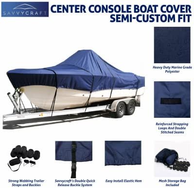 SavvyCraft® Waterproof Center Console Boat Cover, Heavy Duty Boat Cover for Center Console Boat Fishing Boat