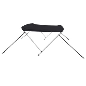 Black 2-bow boat Bimini top with aluminum frame, marine-grade polyester canvas, storage boot, front and back straps.