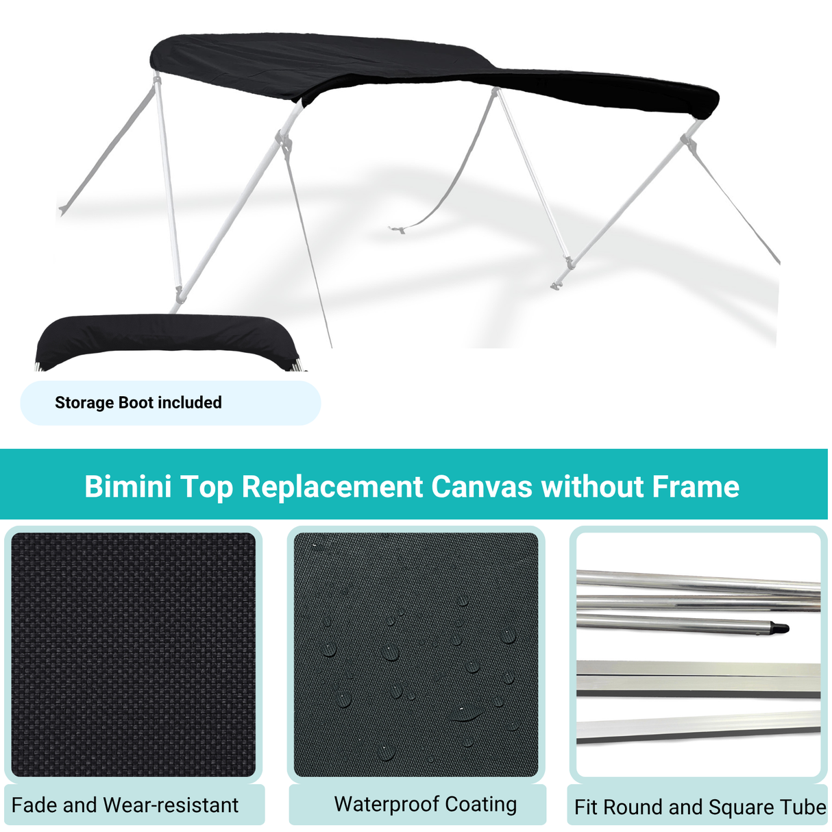 Savvycraft Waterproof 2 Bow Bimini Top Replacement Canvas 66" Long