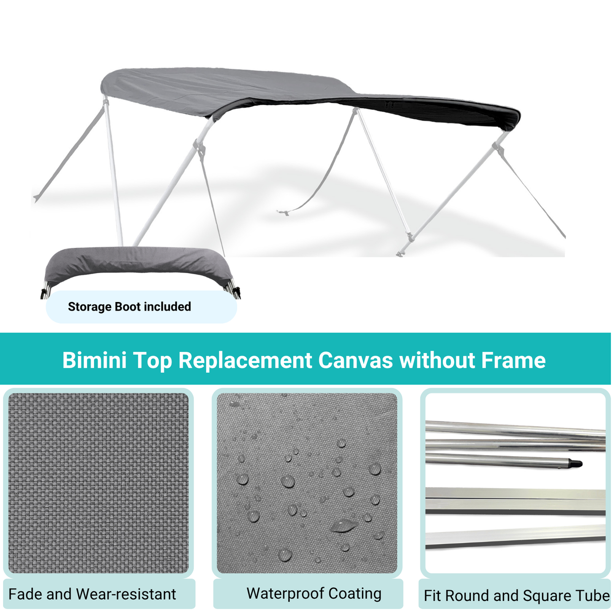 Savvycraft Waterproof 2 Bow Bimini Top Replacement Canvas 66" Long