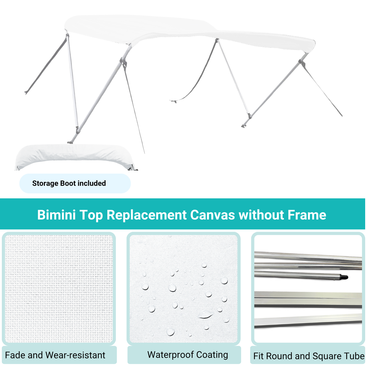 Savvycraft Waterproof 2 Bow Bimini Top Replacement Canvas 66" Long