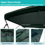 Green replacement canvas with durable marine polyester canvas, featuring bound hems and zipper sleeves for easy setup.