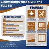 SavvyCraft 4 Bow Round Tube Bimini Top product details including features, ratings.
