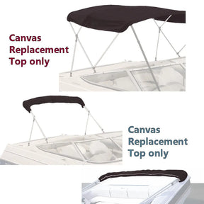 Black bimini top replacement canvas shown on a bimini frame for display purposes only. Product includes the canvas and storage boot only.