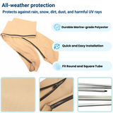 Durable beige protective boot cover with all-weather protection, quick installation, and fits both round and square tubes.