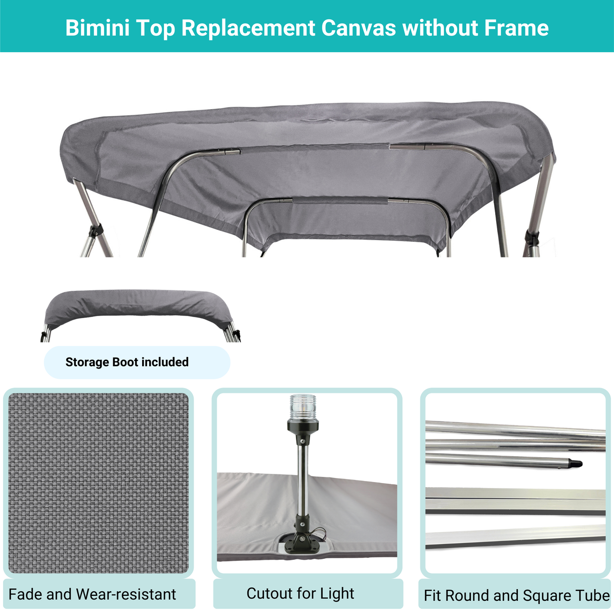 Savvycraft Waterproof 4 Bow Bimini Top Replacement Canvas-Zipper Sleeves 120" Long