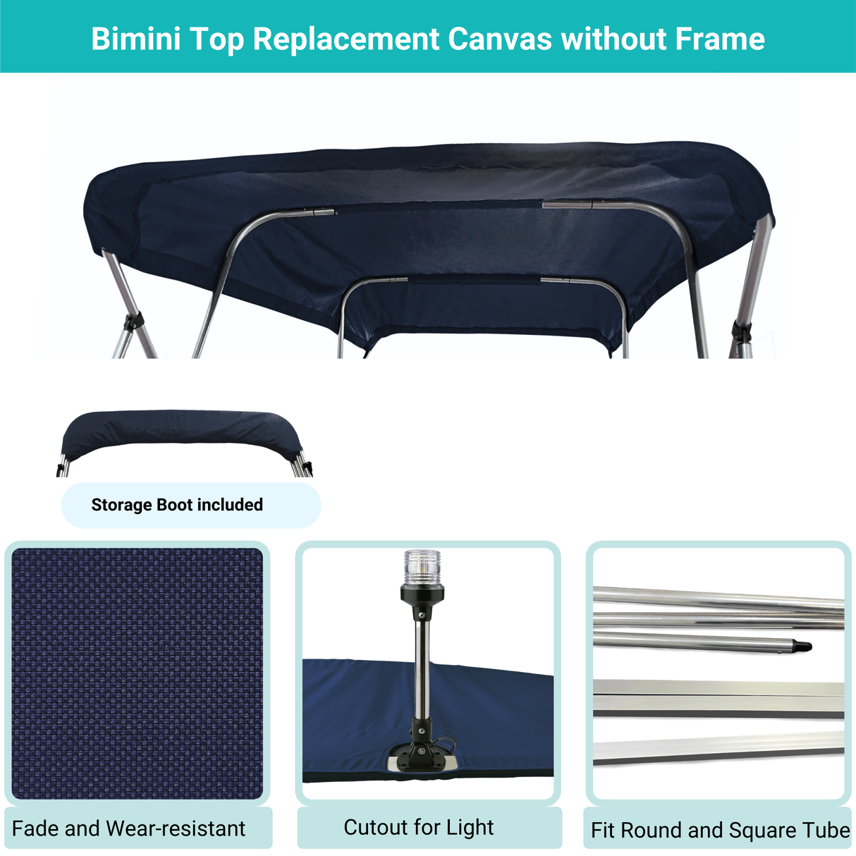 Savvycraft Waterproof 4 Bow Bimini Top Replacement Canvas-Zipper Sleeves 120" Long