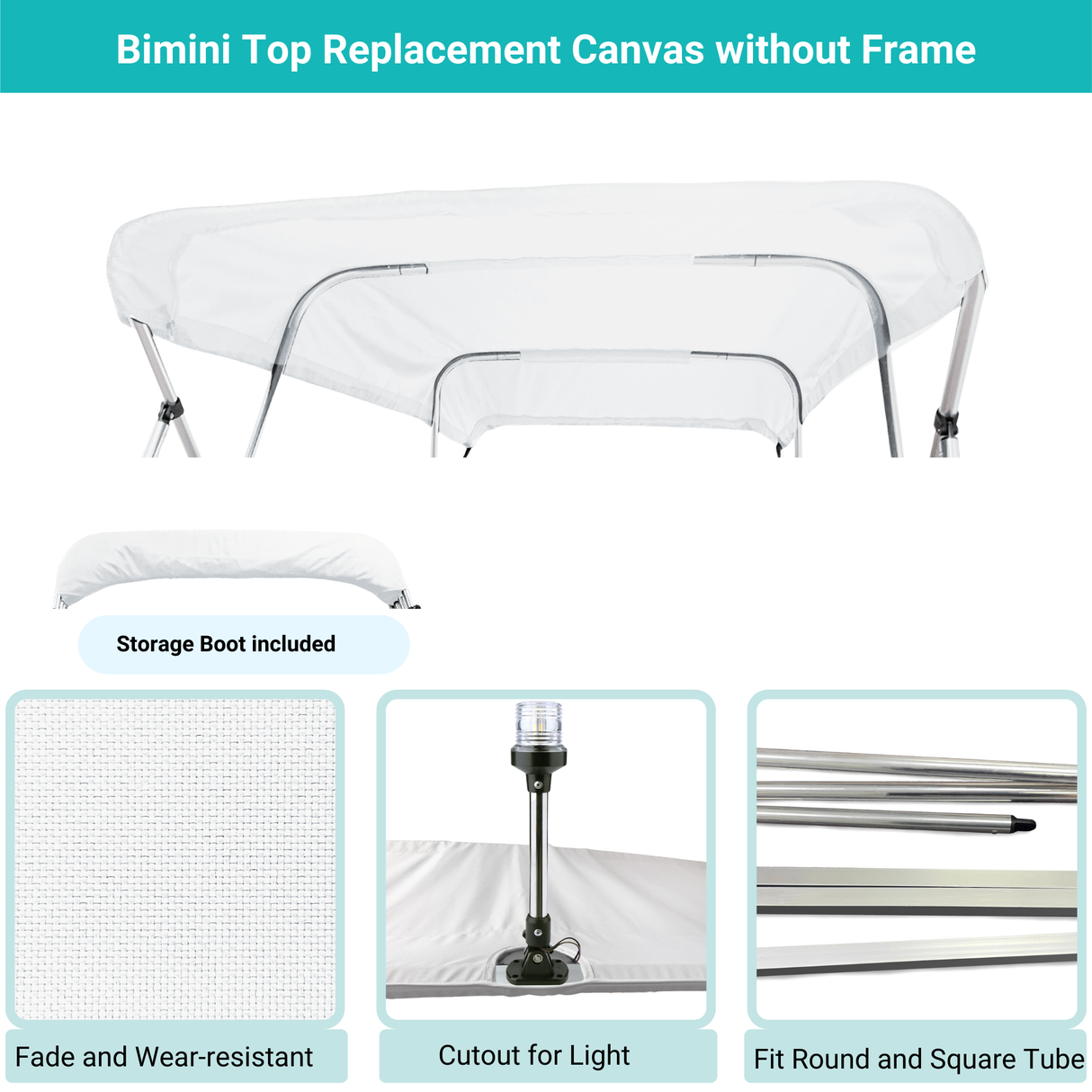 Savvycraft Waterproof 4 Bow Bimini Top Replacement Canvas-Zipper Sleeves 120" Long