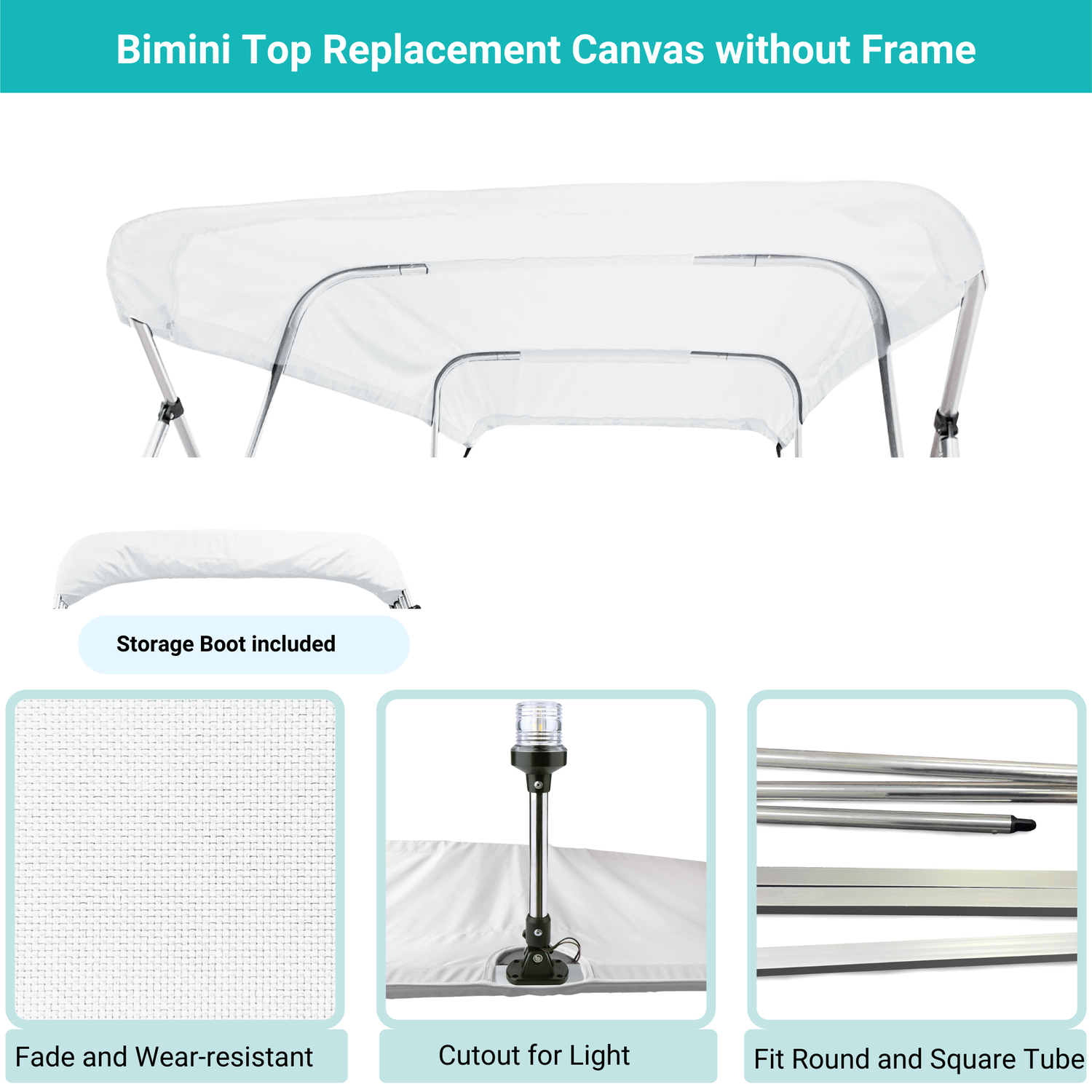 Savvycraft Waterproof 4 Bow Bimini Top Replacement Canvas-Zipper Sleeves 120" Long