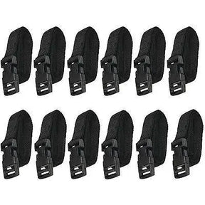 SavvyCraft Universal Boat Cover Tie-Down Straps Kit 12-pack with black webbing and quick-release buckles