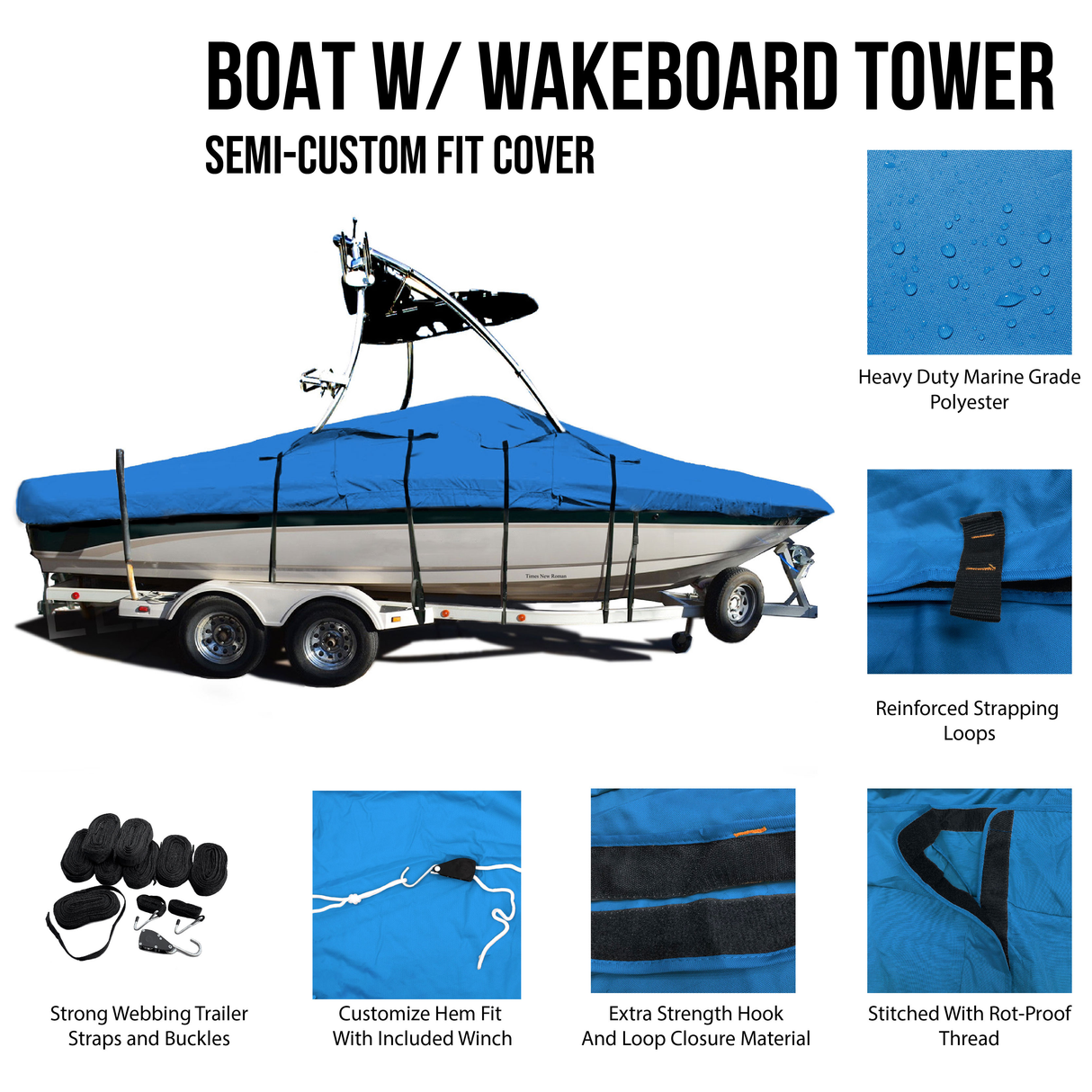 Savvycraft 600D Ski & Wakeboard Tower Boat Covers Fits V-Hull with Ski/Wakeboard Towers