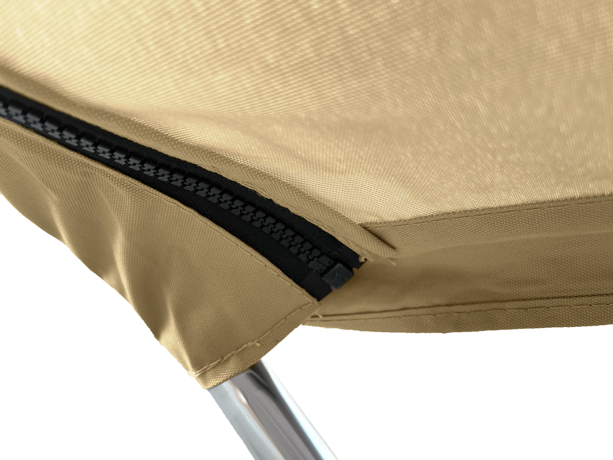 Bimini top canvas with zipper pocket for easy install and removal, made of durable marine polyester with bound hems.